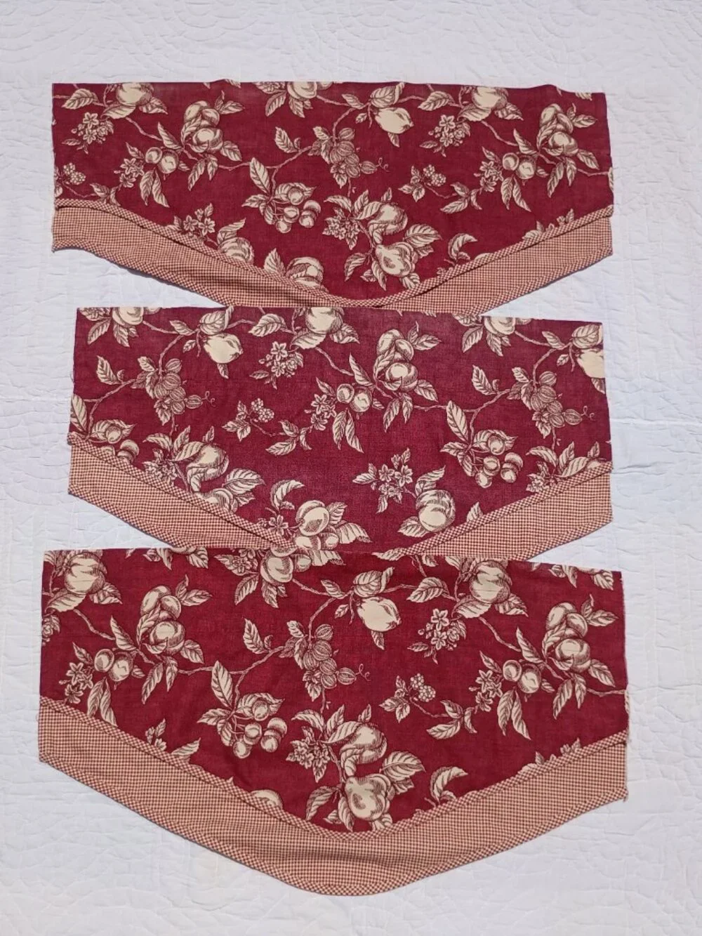 Set of 3 Waverly Garden Room Curtain Valances Ascot Red Gingham Fruit and Floral